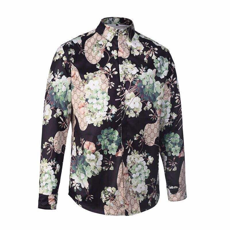 Floral Vintage Printed Crepe Green and Black Longsleeve Shirts - Obeezi