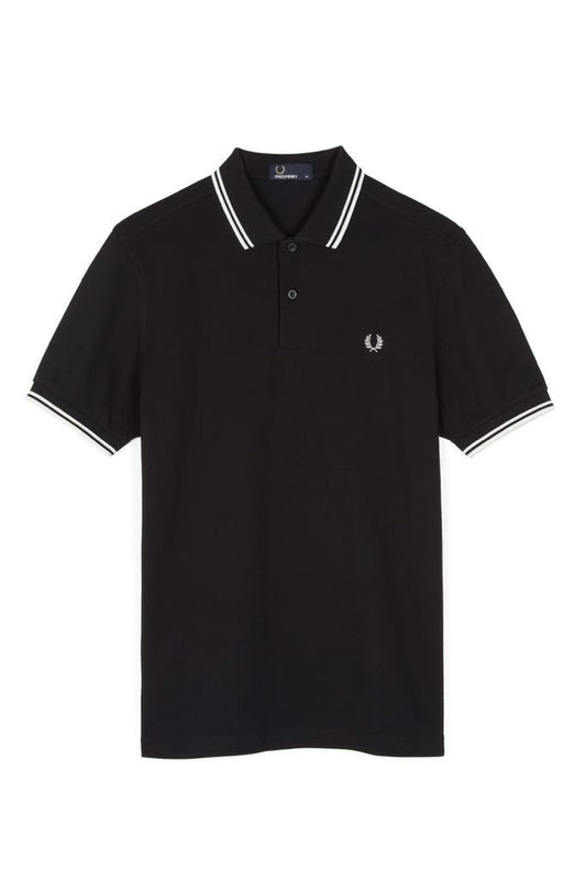 Fred Perry Black and White Striped Collar Polo- Black - Obeezi