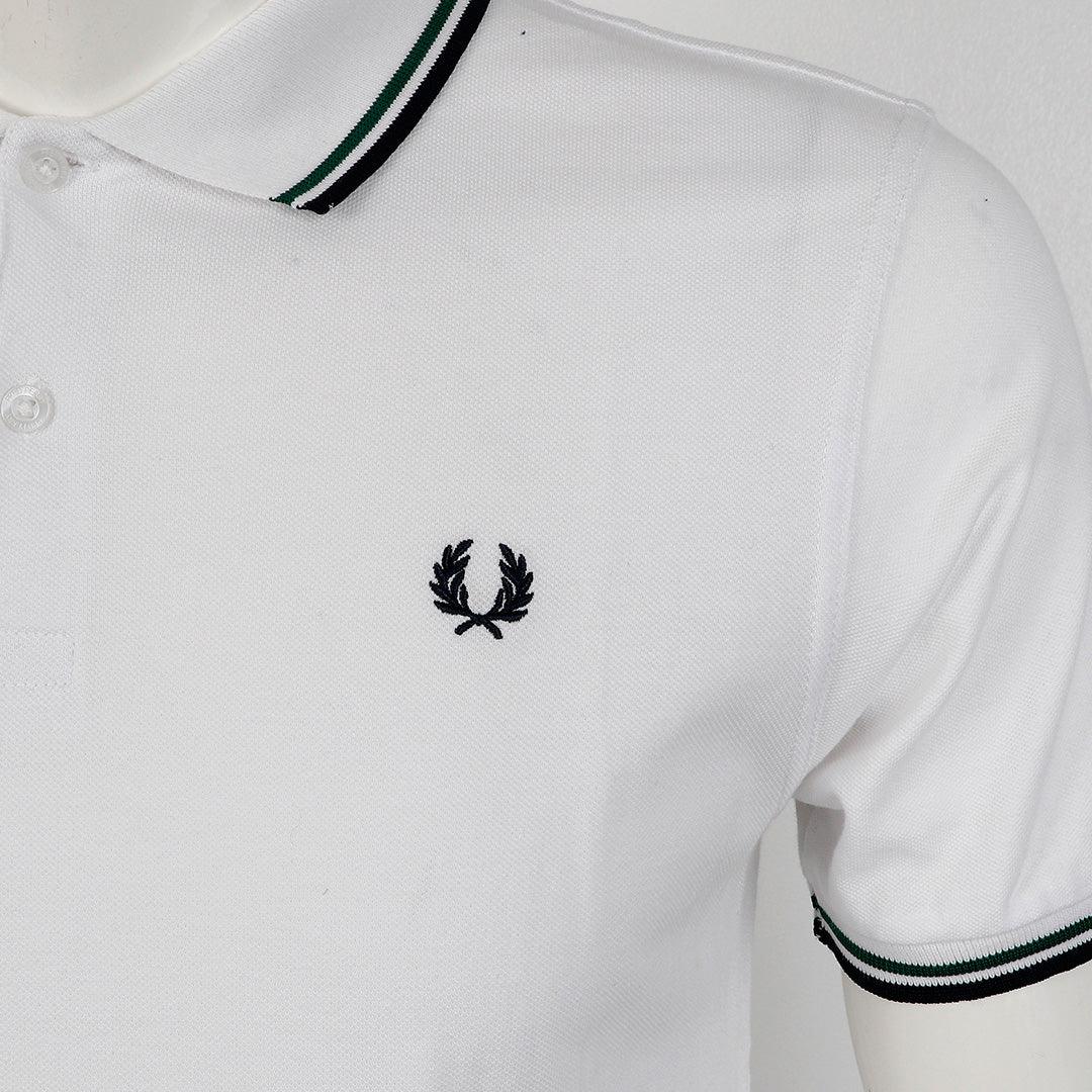 Fred Perry Striped Collar White Polo - Obeezi