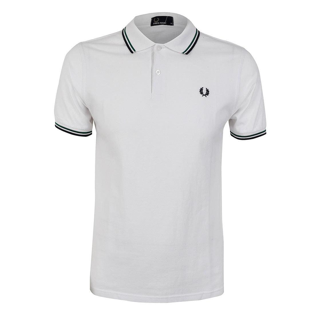 Fred Perry Striped Collar White Polo - Obeezi