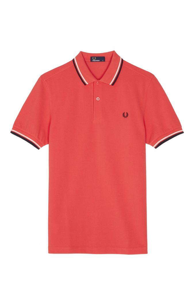 Fred Perry White and Black Striped Collar Polo- Orange - Obeezi