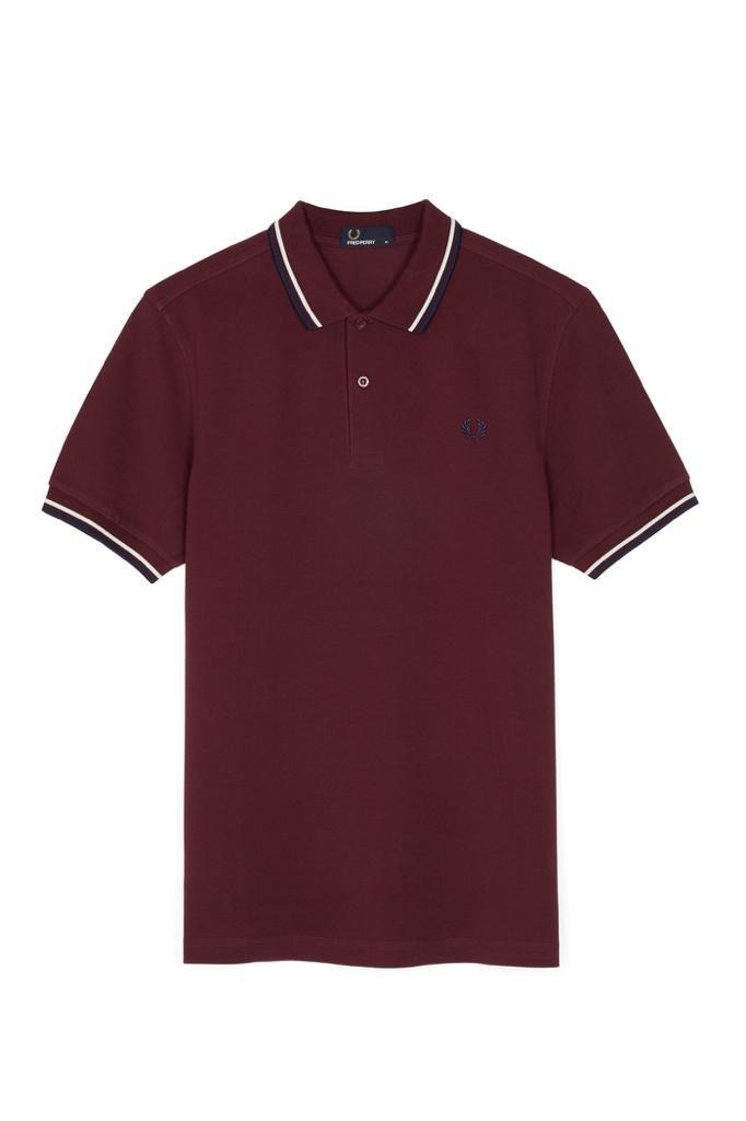 Fred Perry White and Black Striped Collar Polo- Wine - Obeezi