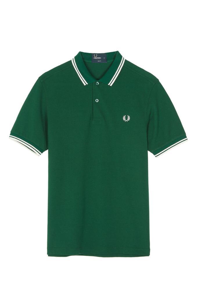 Fred Perry White Striped Collar Polo- Green - Obeezi
