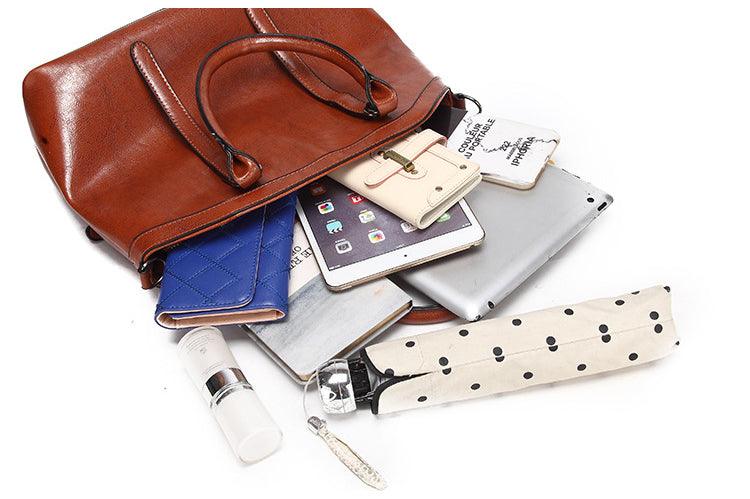 French Classic Woman Leather Coffee Handbag - Obeezi.com