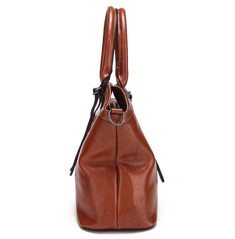 French Classic Woman Leather Coffee Handbag - Obeezi.com