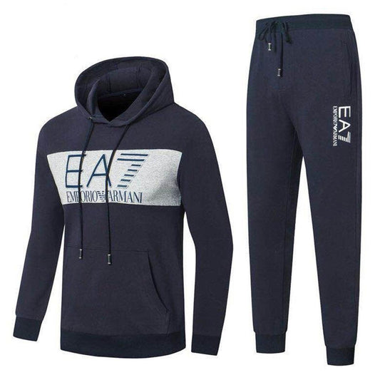 Front Logo Design Navy Blue And Ash Tracksuit - Obeezi