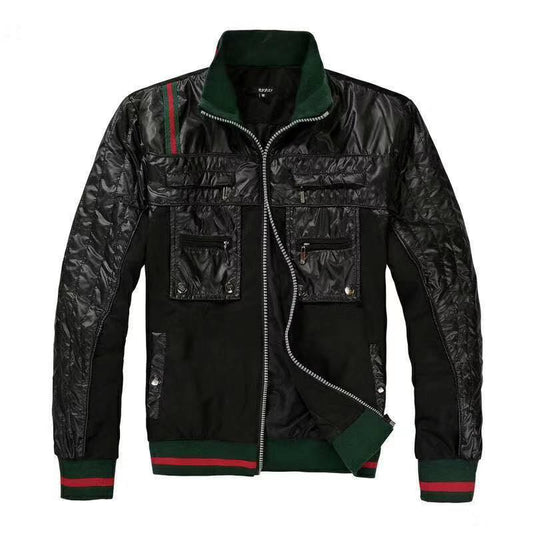 Front Pocket Men's Long Sleeve Black Track Jacket - Obeezi