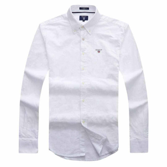 Gant Men's Plain 100% cotton collar Button down White Long sleeve Shirt - Obeezi.com