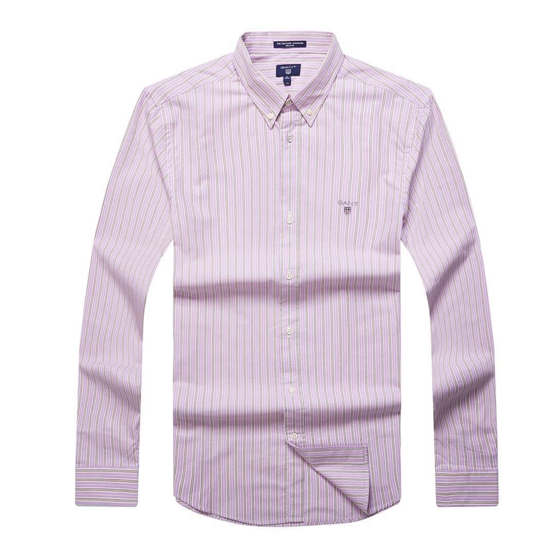 Gant Oxford Gingham Regular Classic Purple and Brown Stripe Longsleeve Shirt - Obeezi