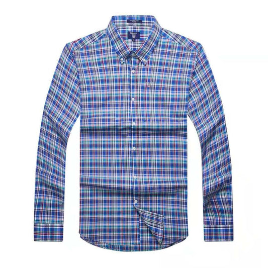 Gant Plain Men's Casual Sky Blue Crest Check Longsleeve Shirt - Obeezi