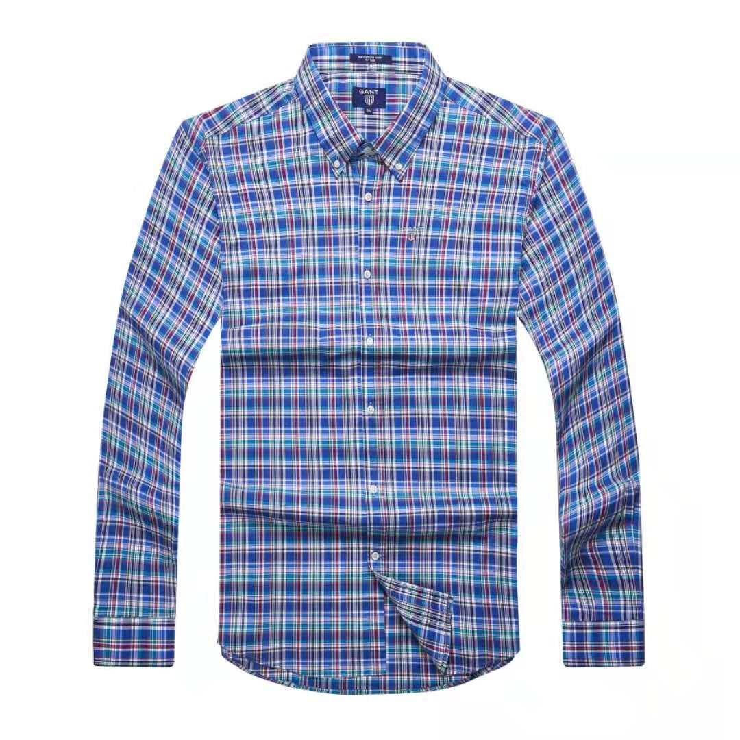 Gant Plain Men's Casual Sky Blue Crest Check Longsleeve Shirt - Obeezi