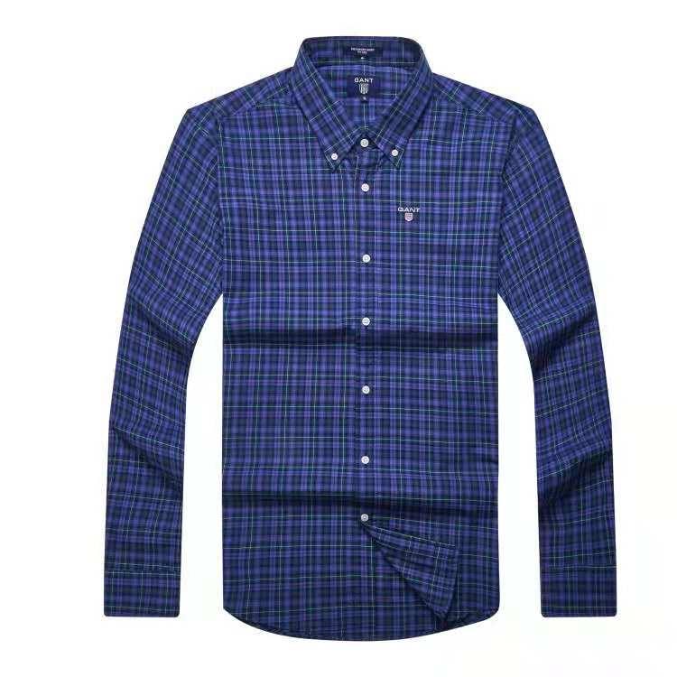 Gant Plain Men's Classic Button-Down Badge Navy-Blue Crest Check Longsleeve Shirt - Obeezi