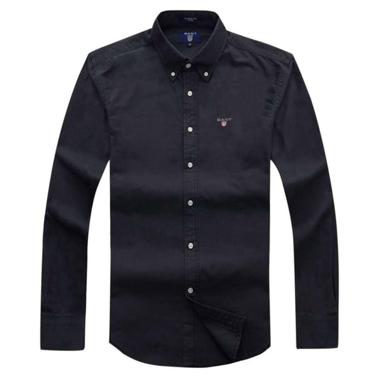 Gant Plain Men's Longsleeve Casual Shirt- Black - Obeezi
