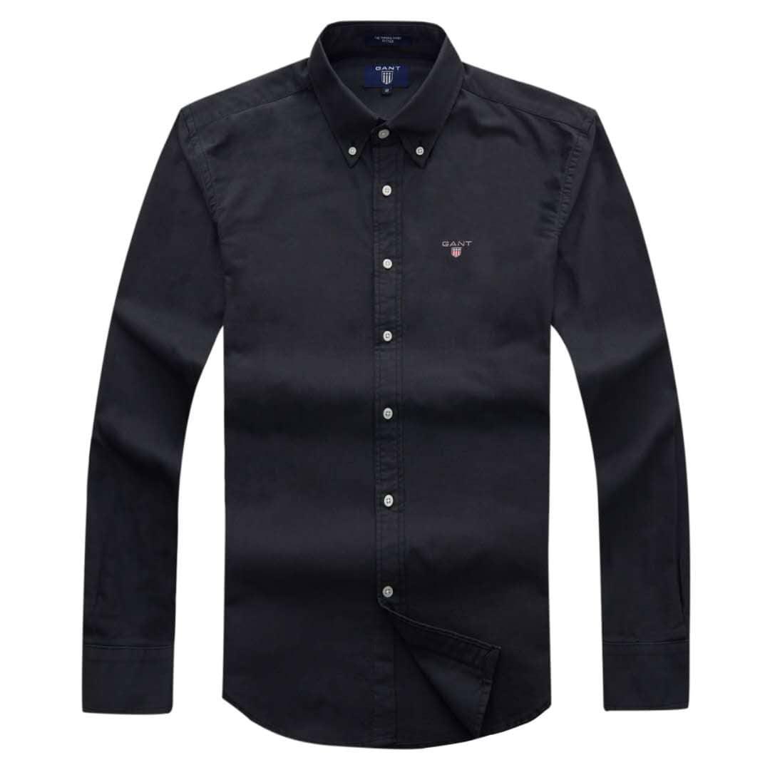 Gant Plain Men's Longsleeve Casual Shirt- Black - Obeezi