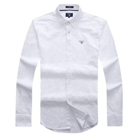 Gant Plain Men's Longsleeve Casual Shirt- White - Obeezi