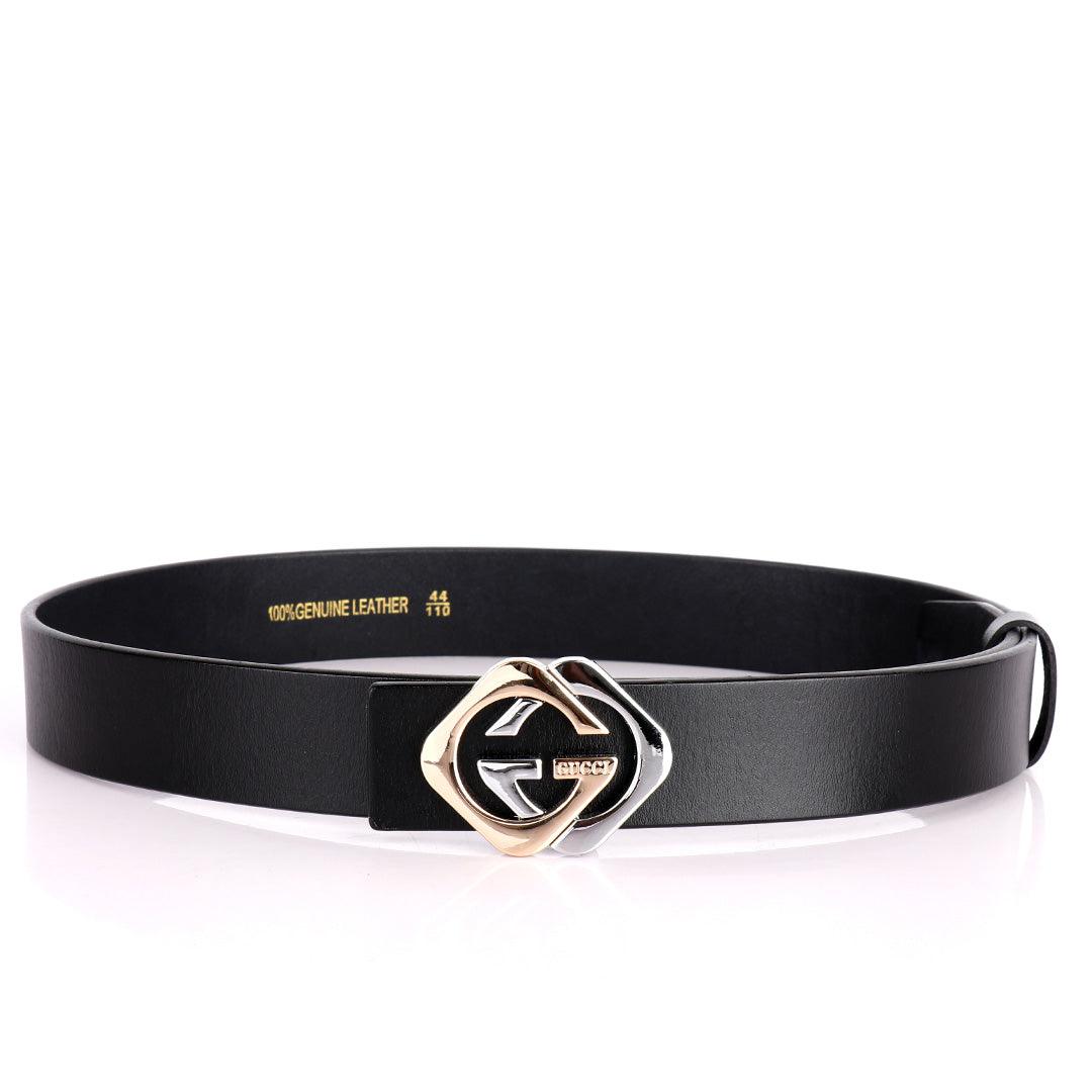 GC Classic Silver And Gold Logo Designed Black Leather Men's Belt - Obeezi.com