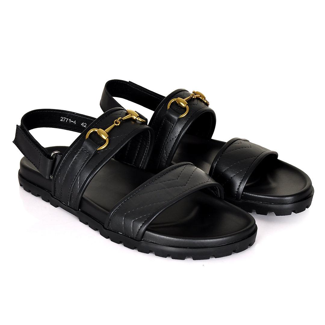 GC Horse Bit Gold Logo Sandals- Black - Obeezi.com
