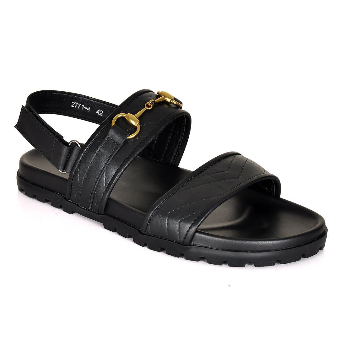 GC Horse Bit Gold Logo Sandals- Black - Obeezi.com