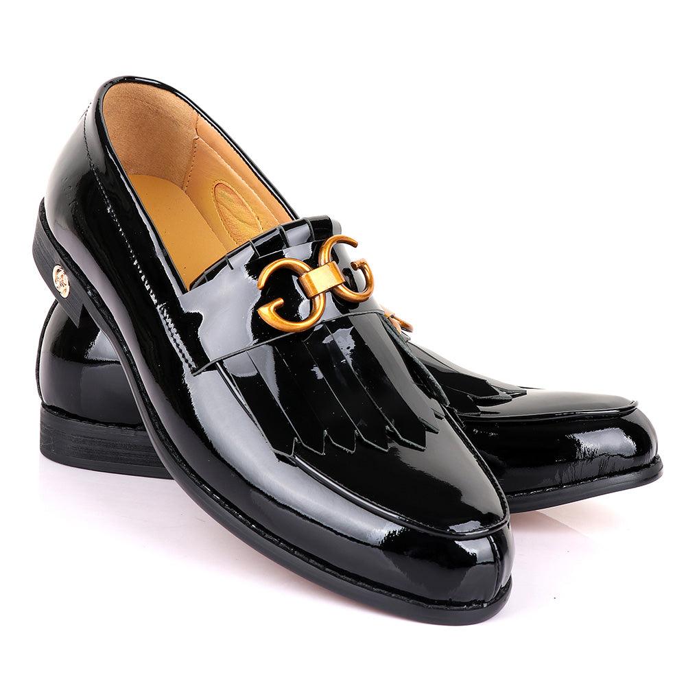 GC Luxury Crown Lashes Black Wetlips Leather Shoes - Obeezi