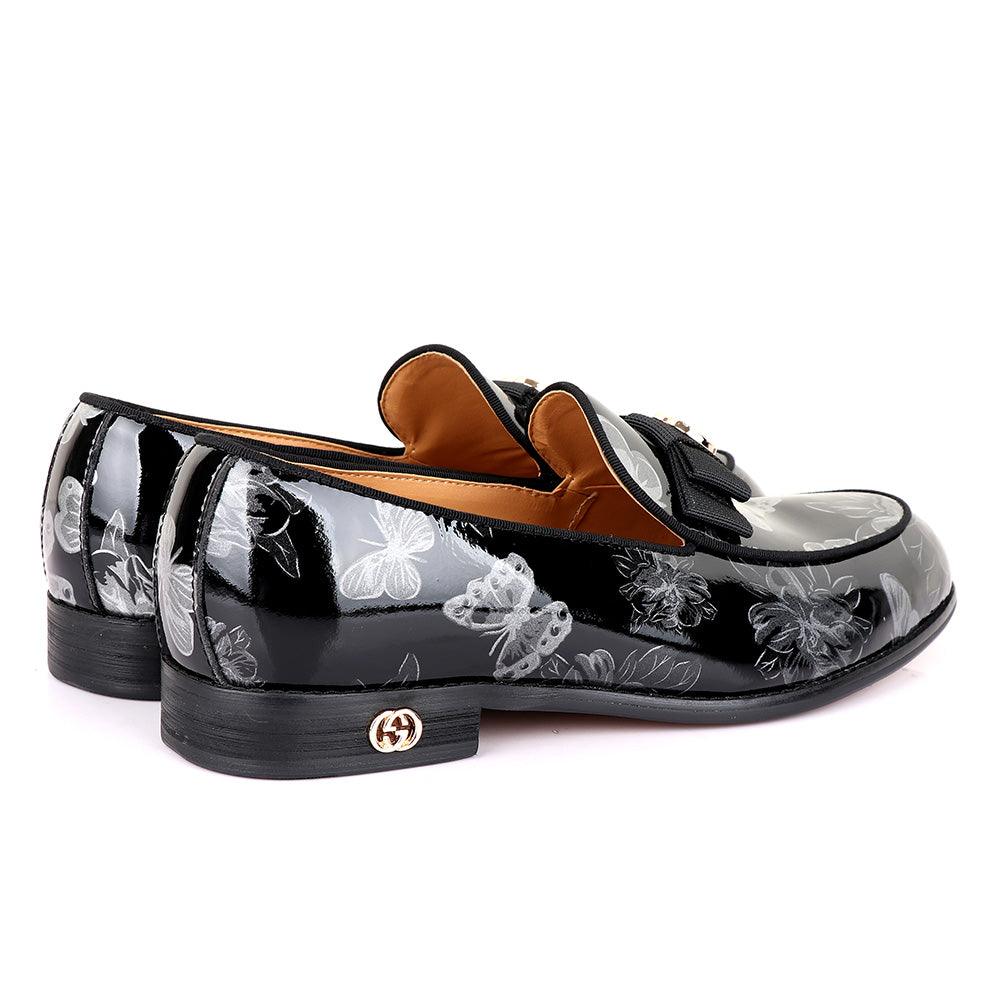 Gc Luxury Flower Black Wetlips Leather Shoe - Obeezi