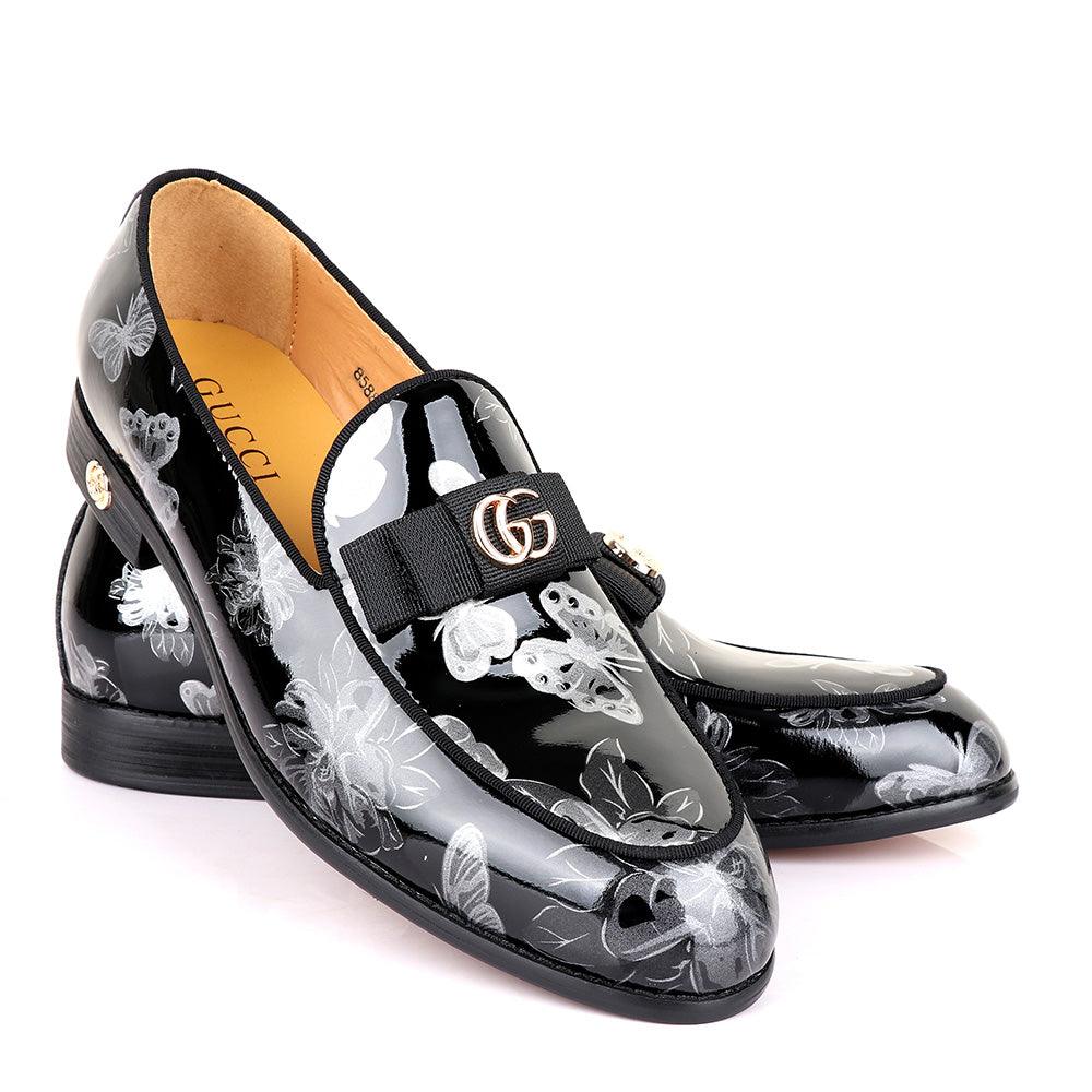 Gc Luxury Flower Black Wetlips Leather Shoe - Obeezi
