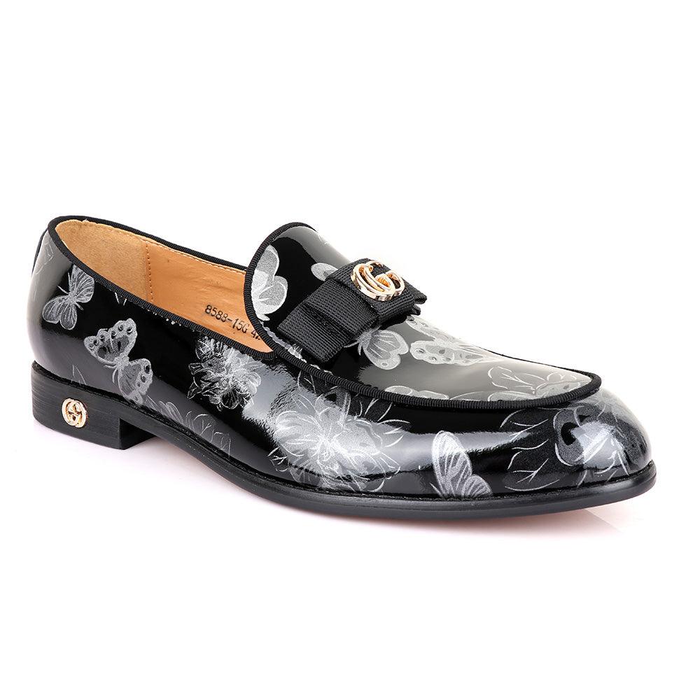 Gc Luxury Flower Black Wetlips Leather Shoe - Obeezi
