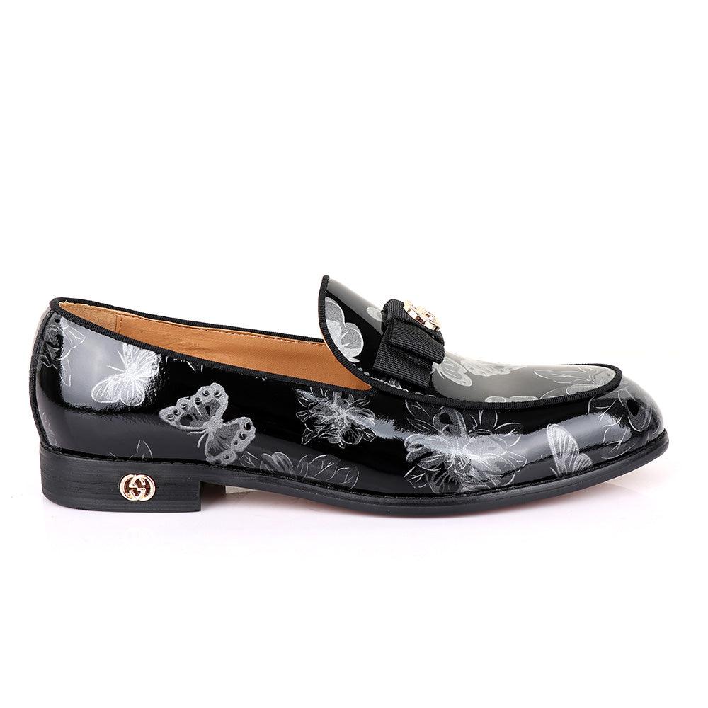 Gc Luxury Flower Black Wetlips Leather Shoe - Obeezi