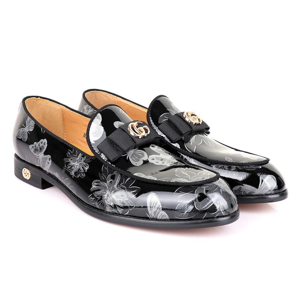 Gc Luxury Flower Black Wetlips Leather Shoe - Obeezi