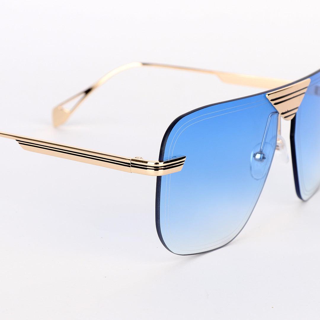 GC Rimless frame Acetate And Gold Meta Hand Blue Lens Sunglasses - Obeezi.com
