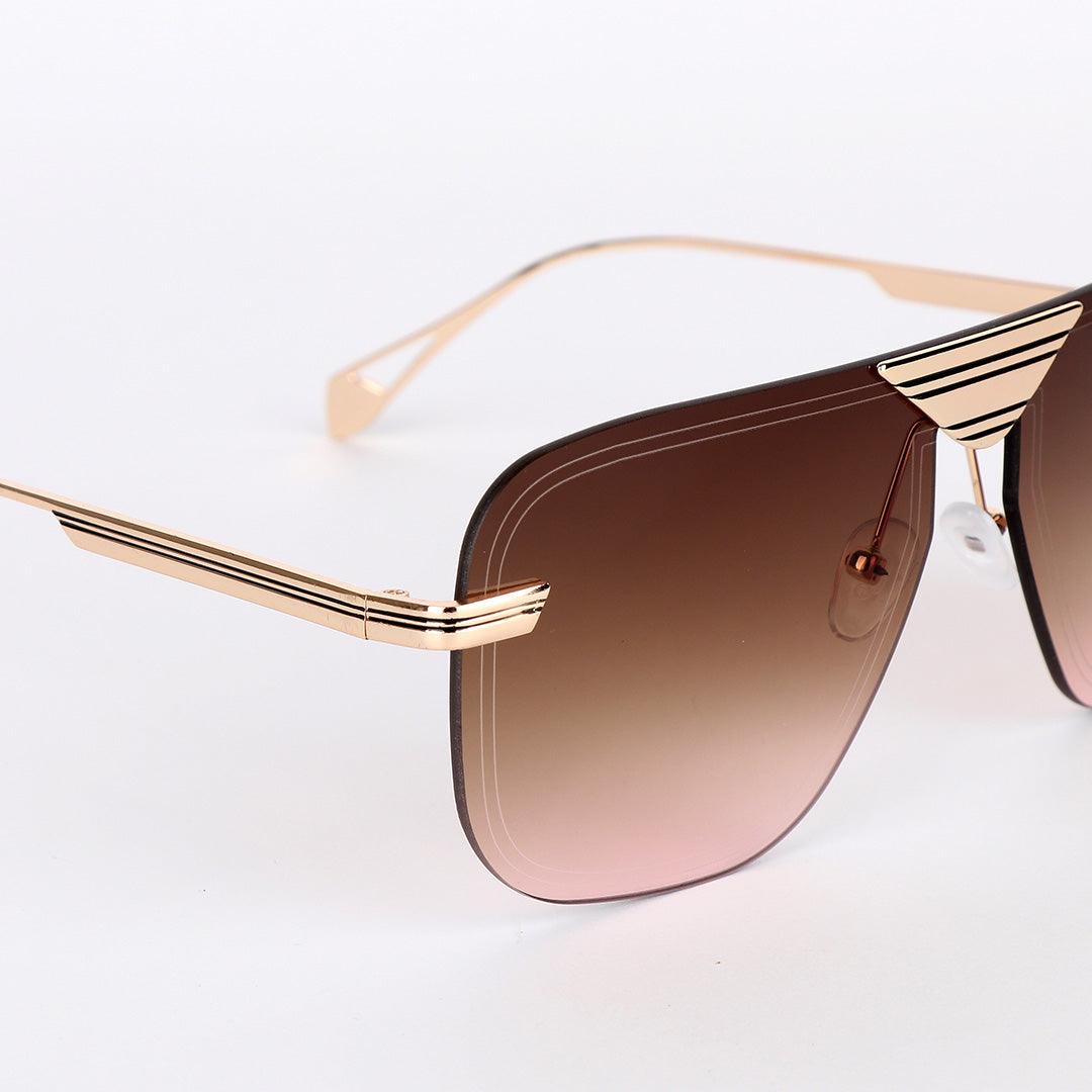 GC Rimless Frame Acetate Gold Metal Brown Sunglasses - Obeezi.com