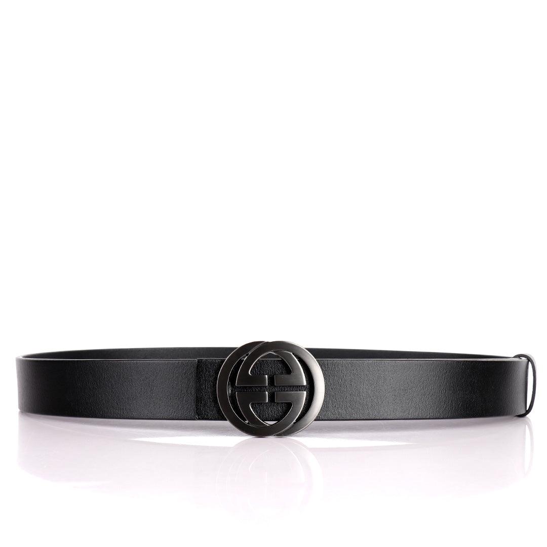GC Silver Logo Designed Finest Quality Leather Men's Black Belt - Obeezi.com