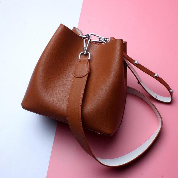 Genuine Brown Leather Simple Style Shoulder Hand Bags - Obeezi.com