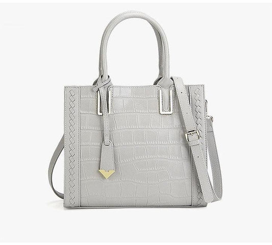 Genuine Leather Lady Tote With Metal Handbags Grey - Obeezi.com