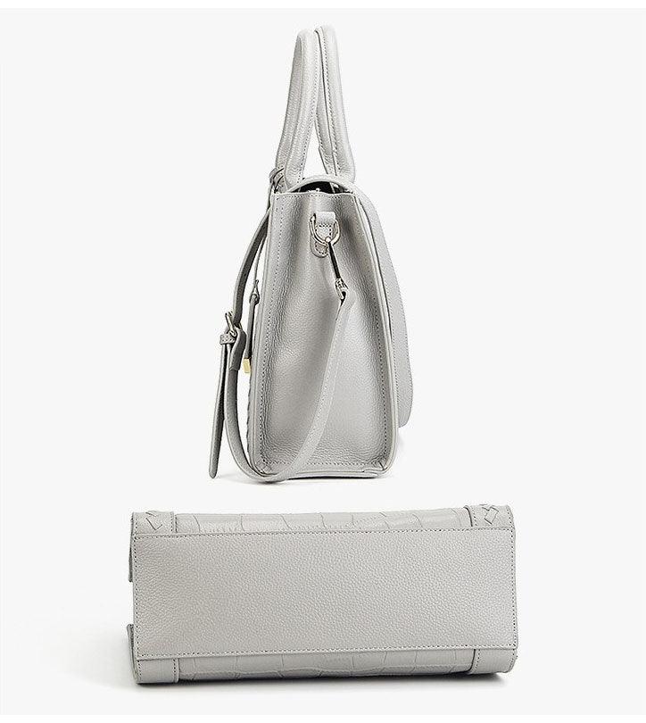 Genuine Leather Lady Tote With Metal Handbags Grey - Obeezi.com