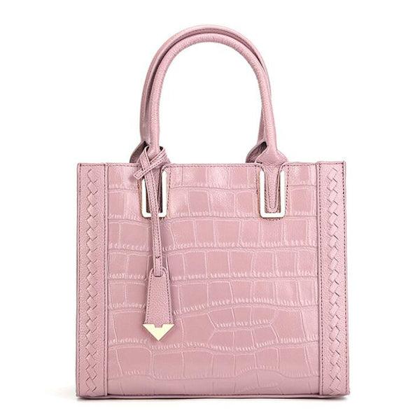 Genuine Leather Lady Tote With Metal Handbags Pink - Obeezi.com