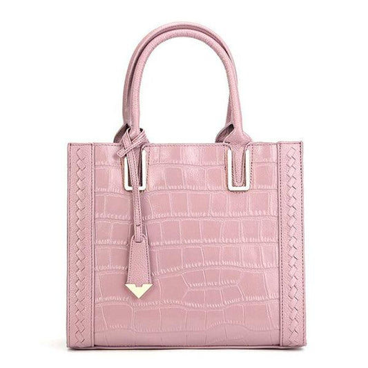 Genuine Leather Lady Tote With Metal Handbags Pink - Obeezi.com