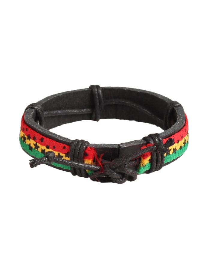 Genuine Leather Rasta Color Man Bracelets - Obeezi.com