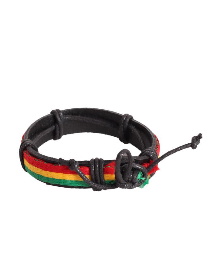 Genuine Leather Rasta Color Wrap Rope Man Bracelets - Obeezi.com