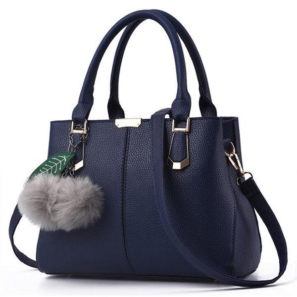 Genuine Leather Tote Handbags With Flowers Blue - Obeezi.com