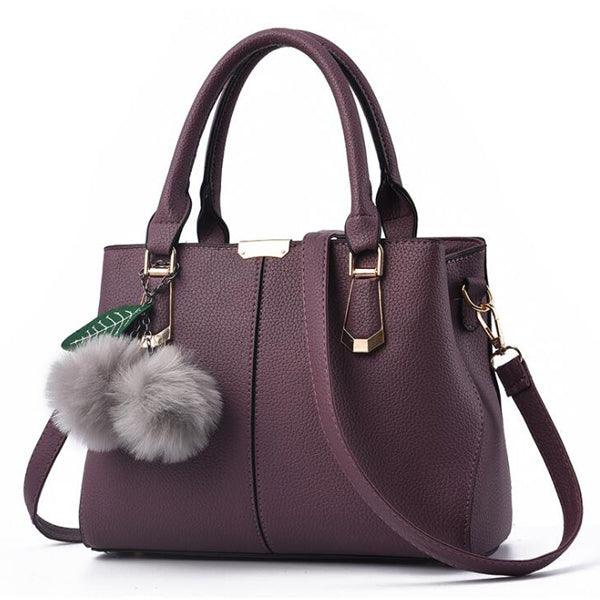 Genuine Leather Tote Handbags With Flowers Purple - Obeezi.com