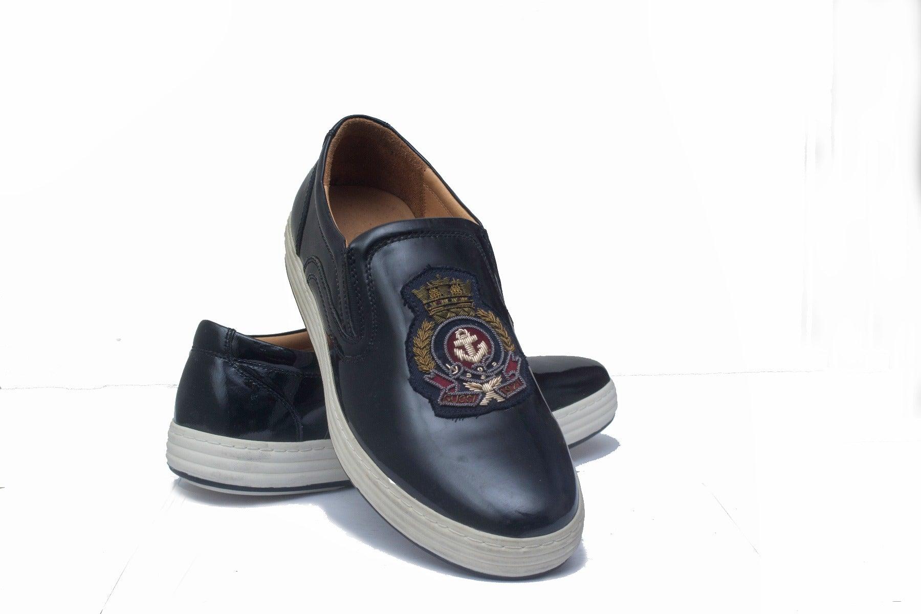 GG Men's Wetlips Black Leather Shoe - Obeezi