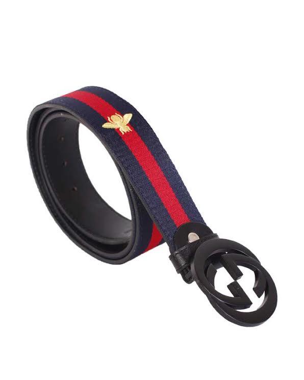 GG Supreme Black Logo Belt Navyblue and Red Stripe - Obeezi.com