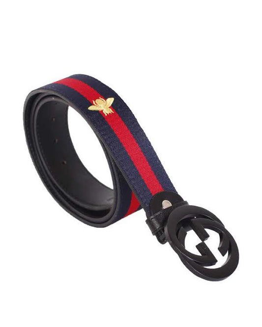 GG Supreme Black Logo Belt Navyblue and Red Stripe - Obeezi.com
