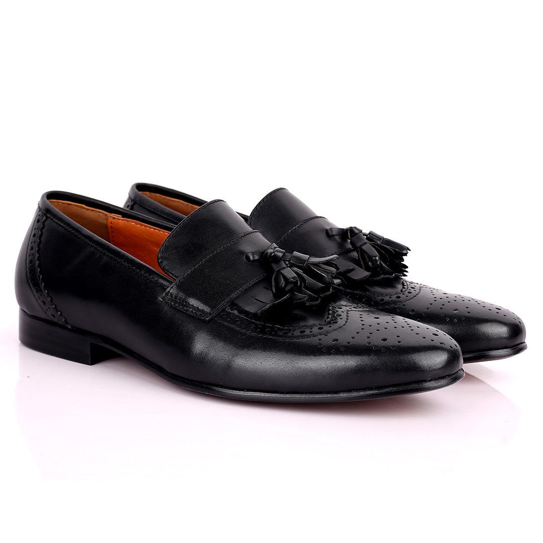 Gian Black Classic Tassel And Croc Designed Leather Shoe - Obeezi.com