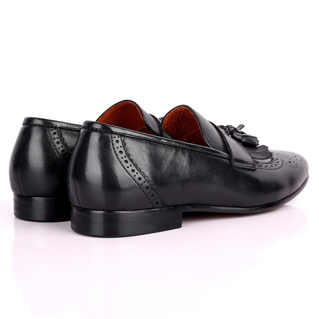 Gian Black Classic Tassel And Croc Designed Leather Shoe - Obeezi.com