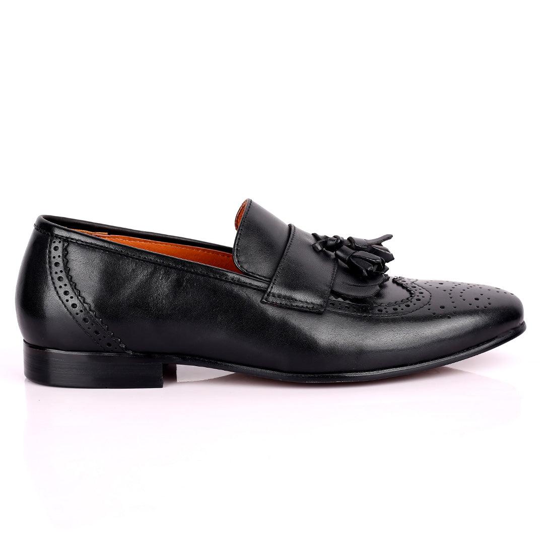 Gian Black Classic Tassel And Croc Designed Leather Shoe - Obeezi.com