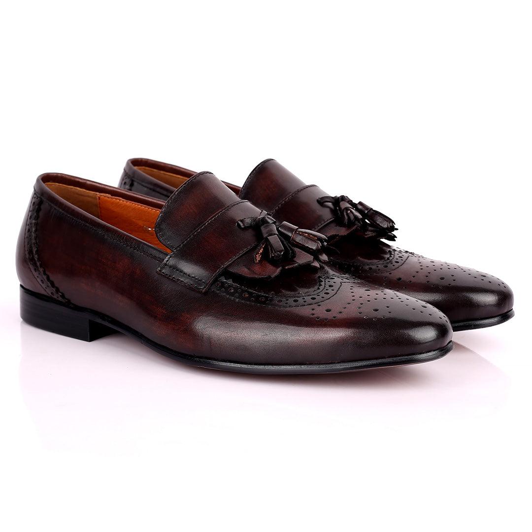 Gian Classic Tassel And Croc Designed Leather Shoe - Coffee - Obeezi.com