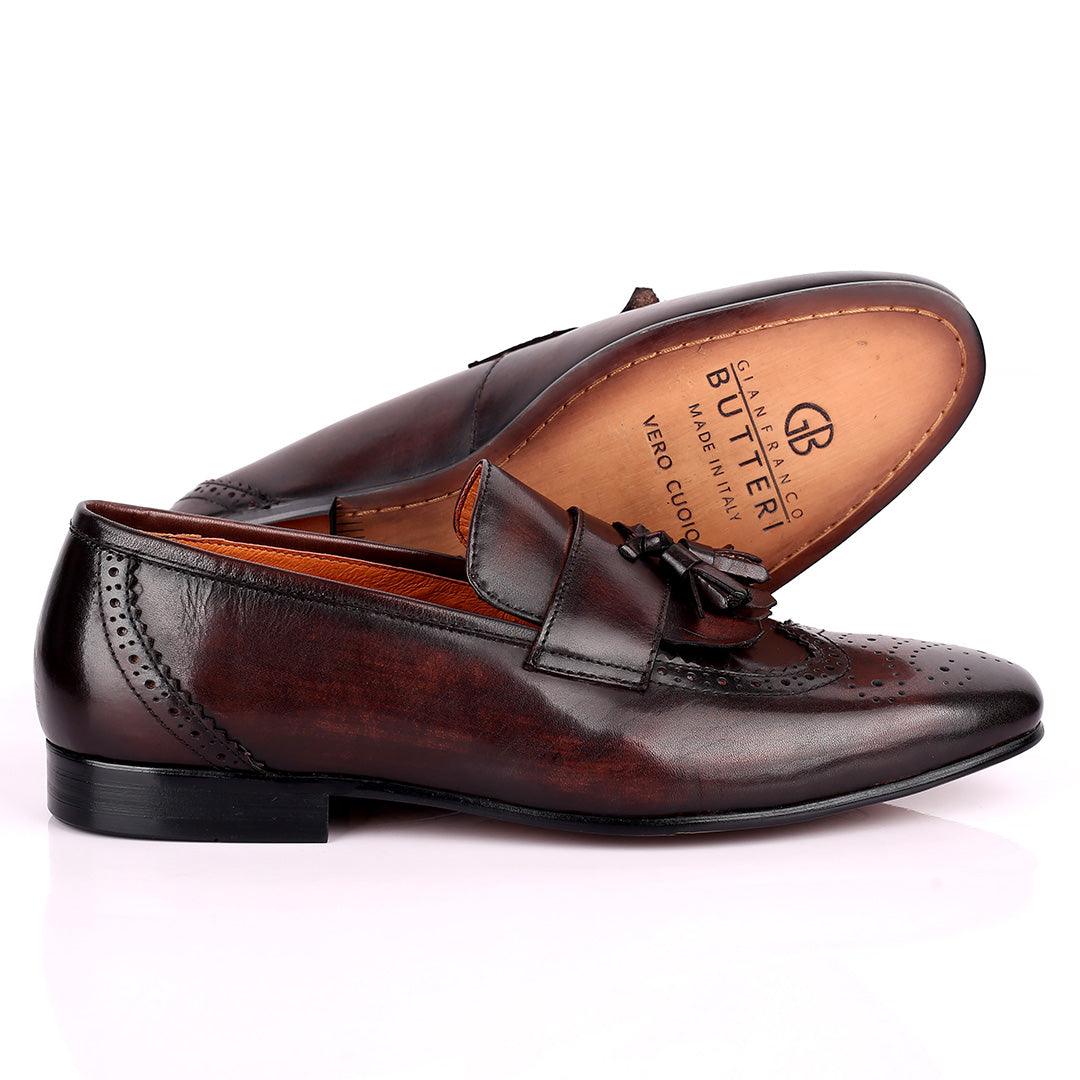 Gian Classic Tassel And Croc Designed Leather Shoe - Coffee - Obeezi.com