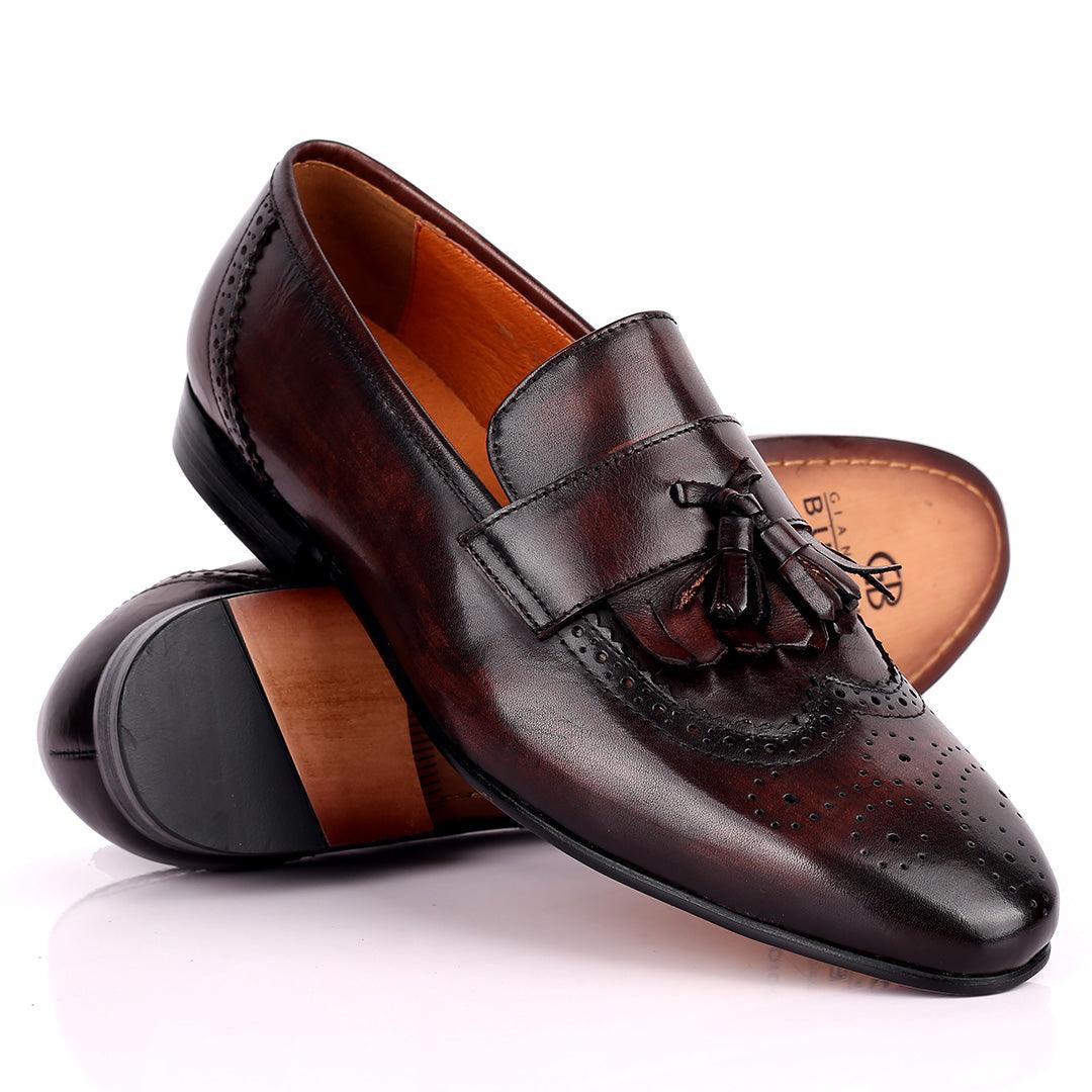 Gian Classic Tassel And Croc Designed Leather Shoe - Coffee - Obeezi.com