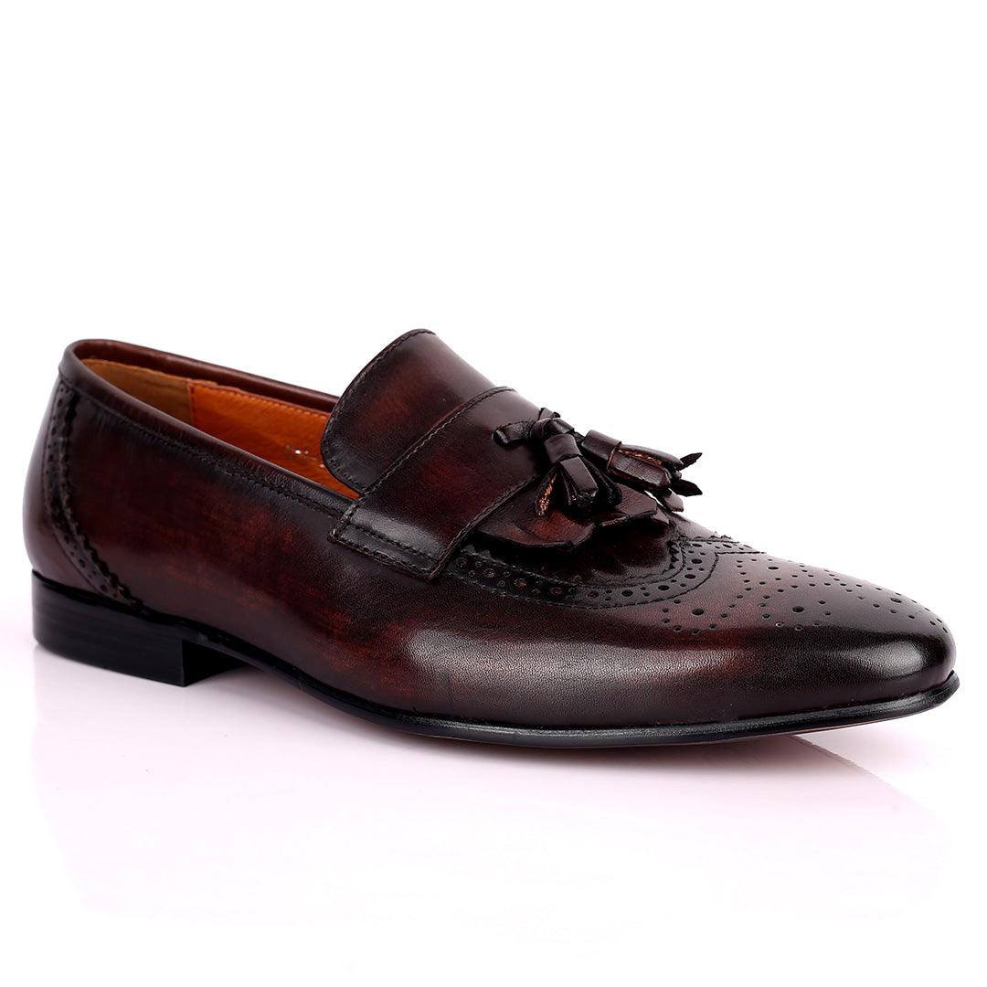 Gian Classic Tassel And Croc Designed Leather Shoe - Coffee - Obeezi.com